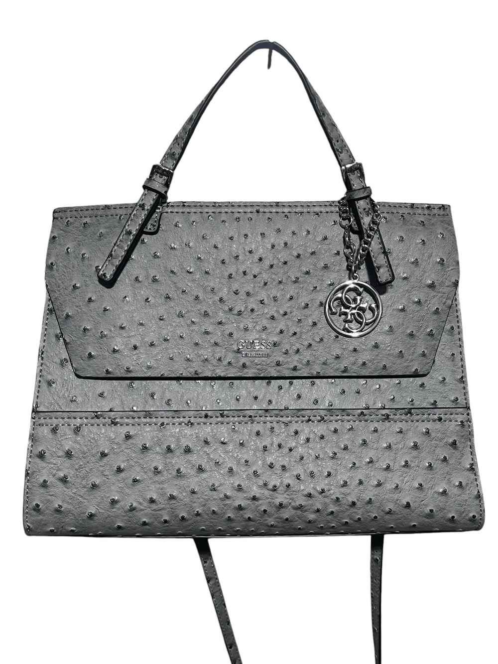 28) GUESS Grey Ostrich-Texture Satchel Bag
